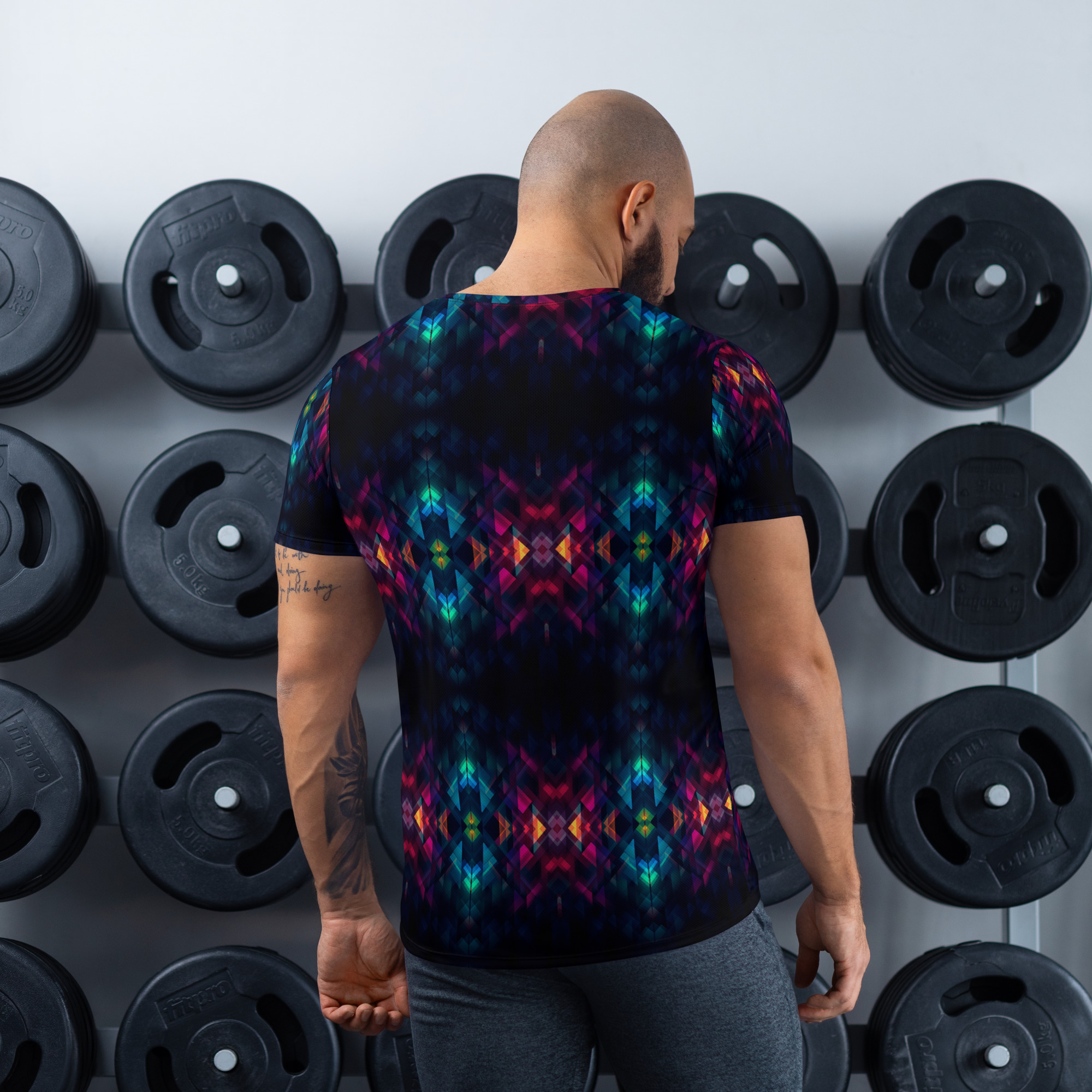 Dark Geometric All-Over Print Men's Athletic T-shirt - Image 2