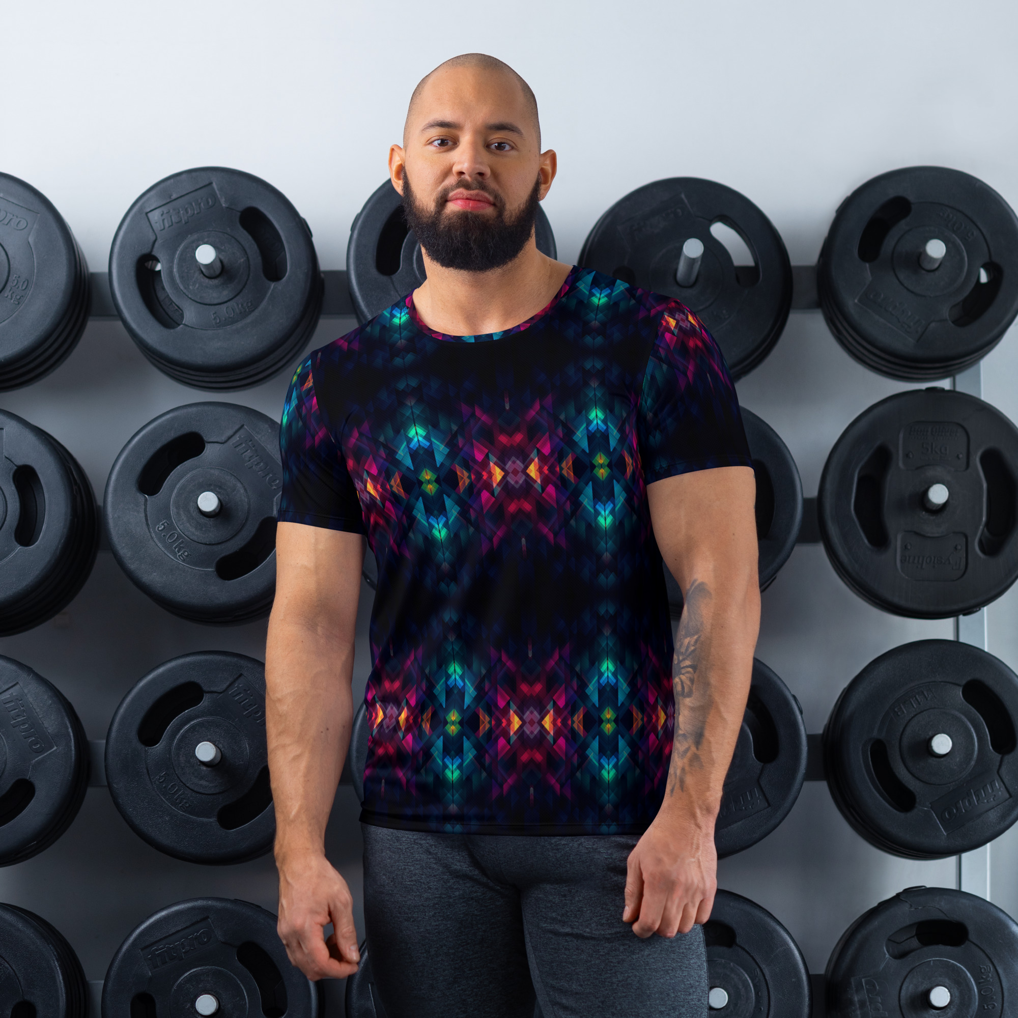 Dark Geometric All-Over Print Men's Athletic T-shirt